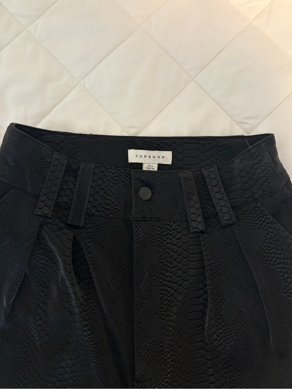 Topshop Black Faux-Snakeskin Straight Leg Pants